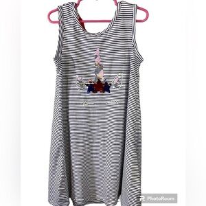 btween girls blue and white striped sleeveless dress with red bow Sz 6.  L-09